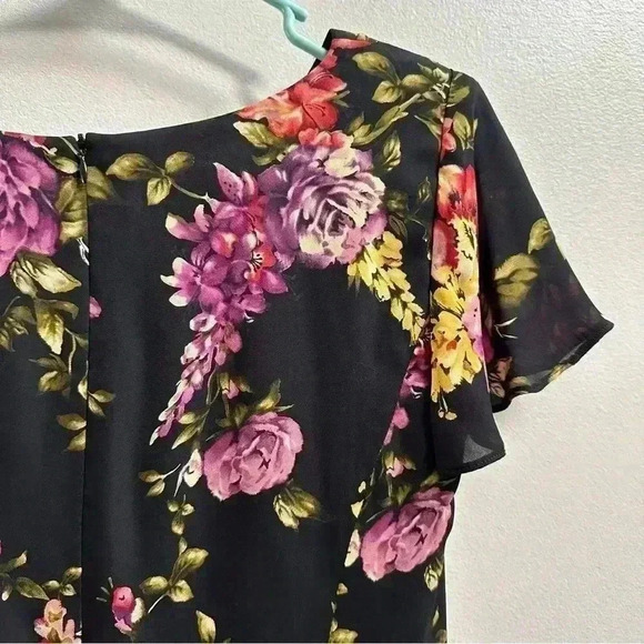 Vintage 1990s Talbots Floral Black Silk Flutter A-Line Midi Dress – Women’s 4 - Picture 12 of 13